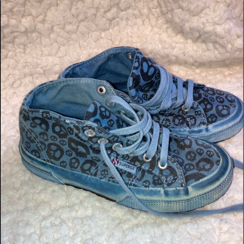 Superga kids high-top skull print in blue dye